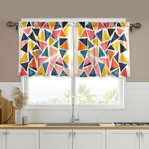 Yayeee Kitchen Curtains Tier Set of 2 Light Filtering 57"x24" Over Sink Window Panels, Abstract Triangles