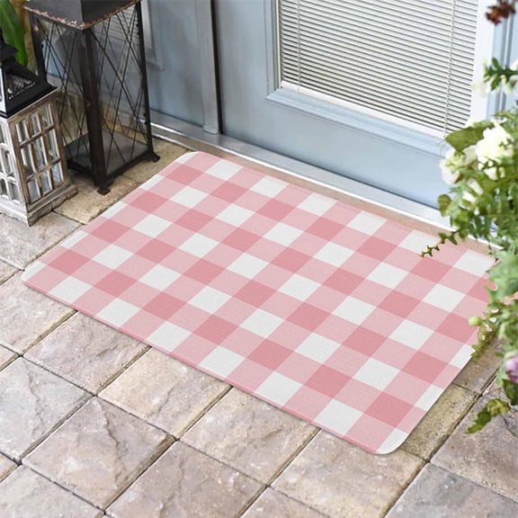 Pink and White Outdoor Rug 24"X35" Buffalo Plaid Checked Front Porch Rug Cotton Woven Washable Rug Layering Doormat for Welcome Door Mat Entryway Dining Room Bedroom Living Room