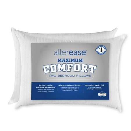 AllerEase Maximum Comfort Bedroom Pillow, Standard/Queen, 2 Pack