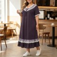 thumbnail image 4 of SELONE Plus Size Nightgowns for Women Long Lace Maxi Pajamas Dress Ruffle Short Sleeve Sleep Dress Daily Sleep Shirt, 4 of 6