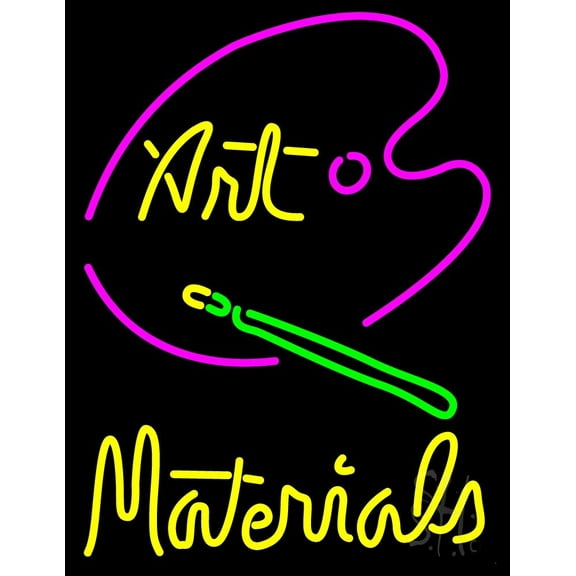 Art Materials LED Neon Sign 19 x 15 - inches, Black Square Cut Acrylic Backing, with Dimmer - Bright and Premium built indoor LED Neon Sign for art gallery, and exhibition.