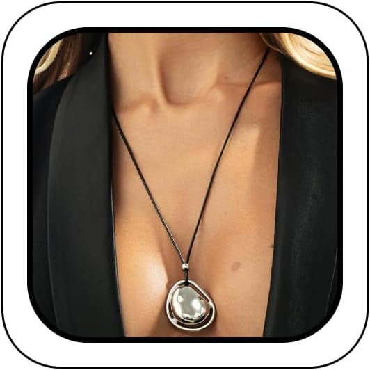 Chunky Gold Irregular Beans Pendant Necklace for Women, Boho Black Leather Rope Silver Teardrop Necklaces Simple Cowgirl Country Party Jewelry Gift