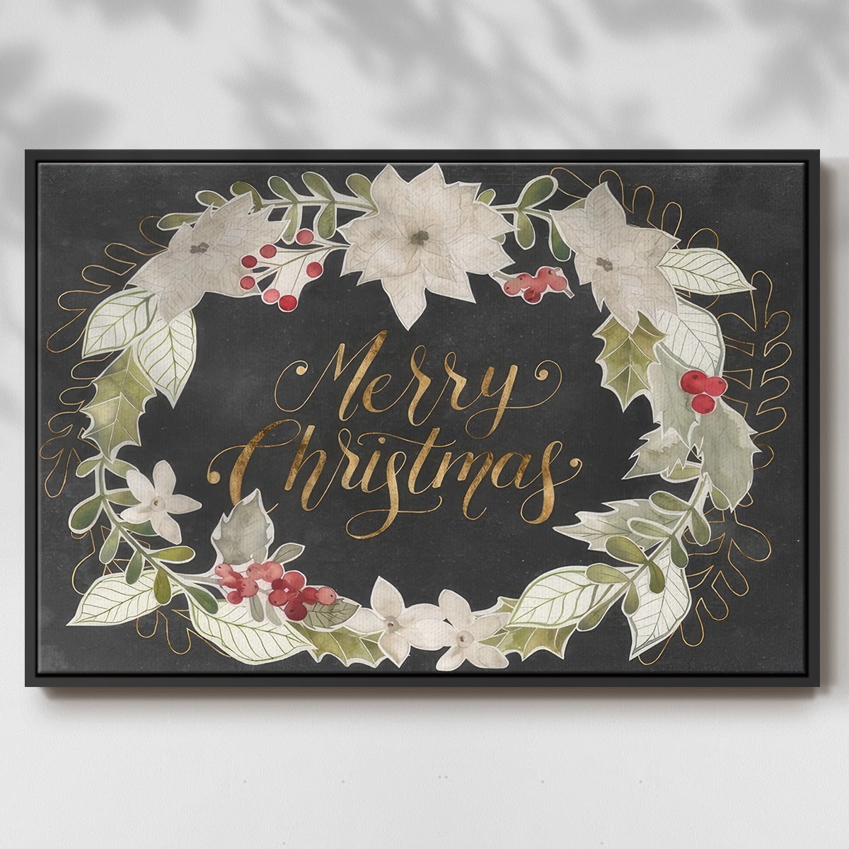 Gilded Christmas Collection A - Framed Gallery Wrapped Holiday Canvas - 27 x 41 - Black Frame