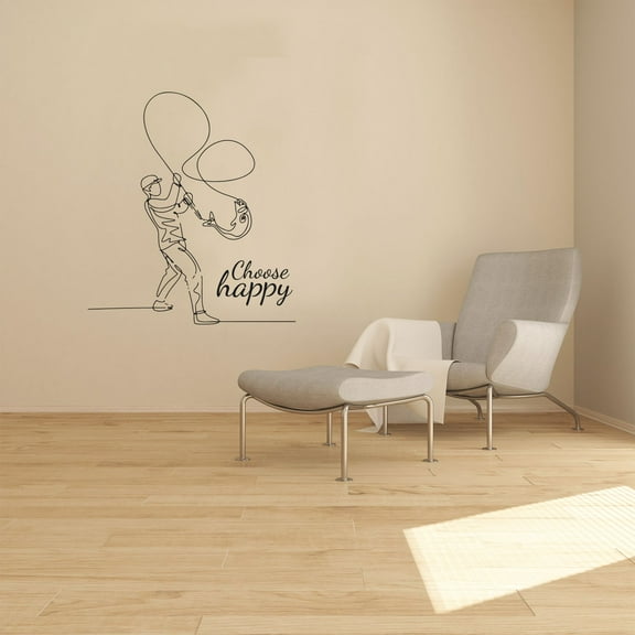 Choose Happy - Quote Fishing Fiherman Line Art Fohing Rod Silhouette Decoration Design Wall Sticker Wall Art Wall Decal Boys Girls Kids Room Design Bedroom House Home Decor Stickers Size (10x8 inch)