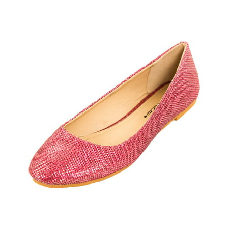 LuoLuo Women's Glitter Slip On Pink Ballet Flats Shoes 7 B(M) US