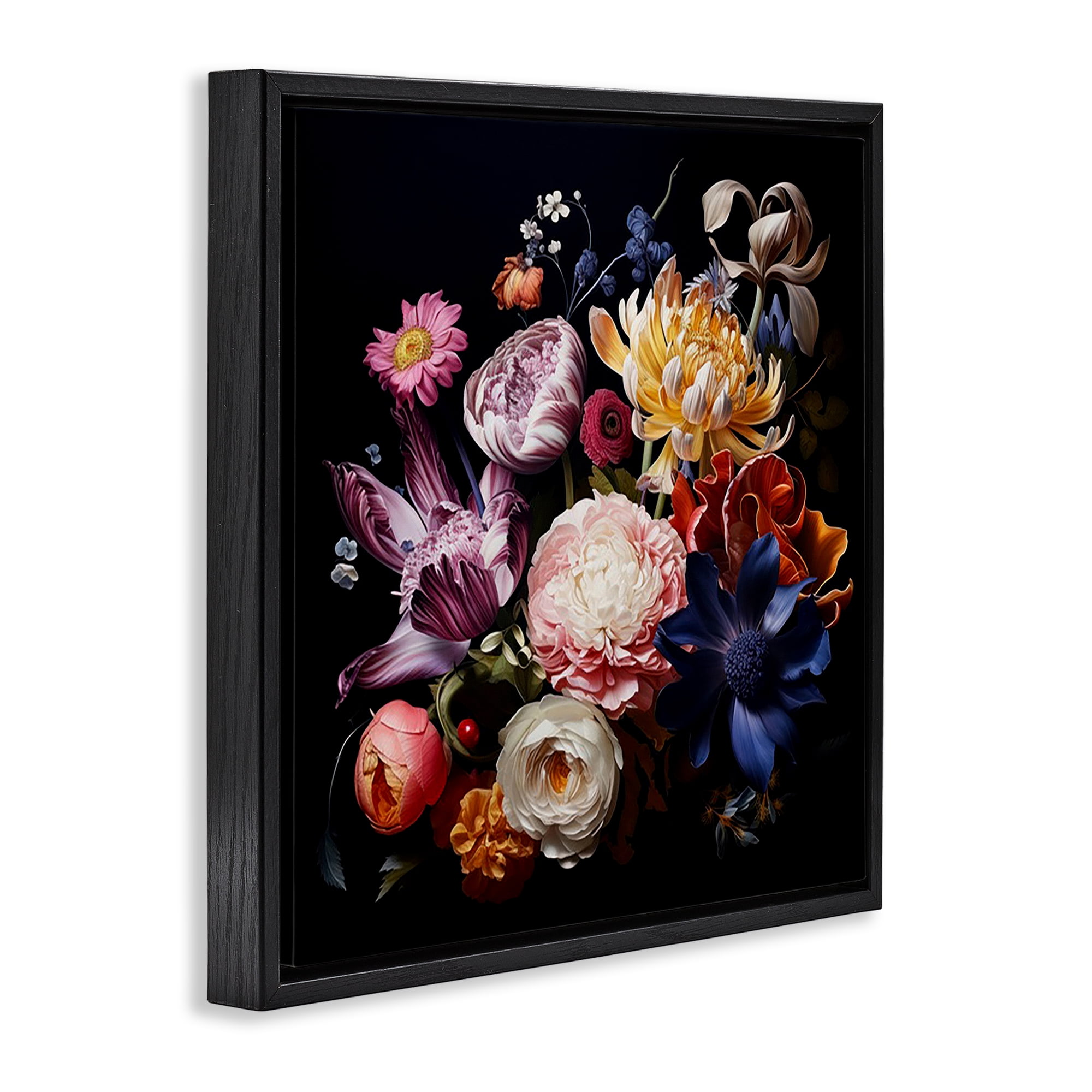 Stupell Industries Vintage Botanical Life Plants & Flowers Painting Black Floater Framed Canvas Art Print Wall Art, 25 x 25