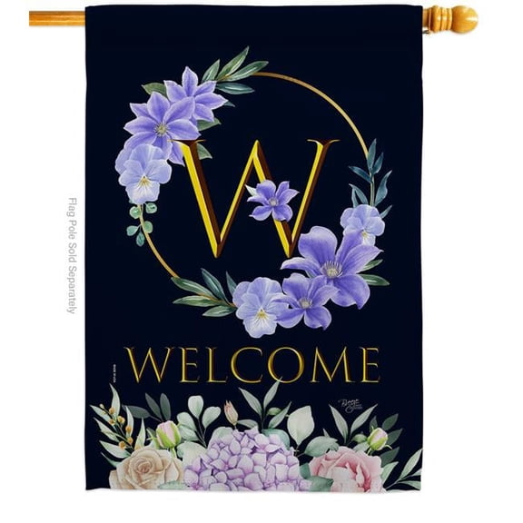 Breeze Decor H130257-BO 28 x 40 in. Welcome W Initial House Flag with Spring Floral Double-Sided Decorative Vertical Flags Decoration Banner Garden Yard Gift