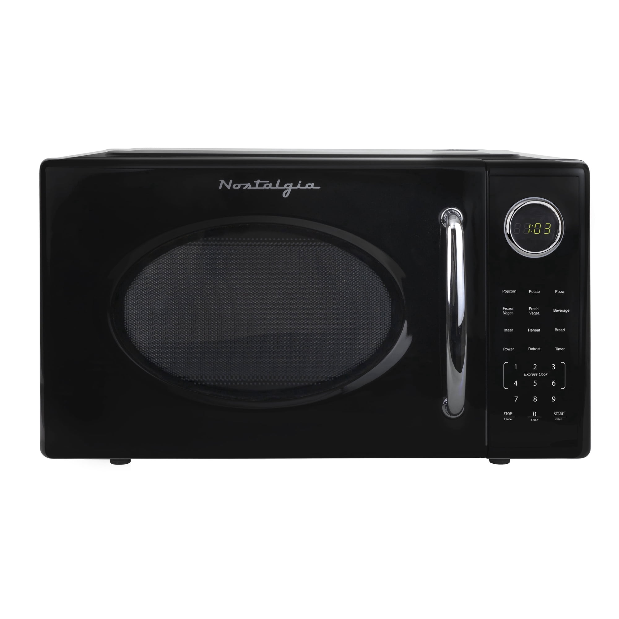 Nostalgia 1.1 cu ft Retro Microwave Oven, 1000W Countertop Microwave Oven with 8 Auto Cook Programs, Black