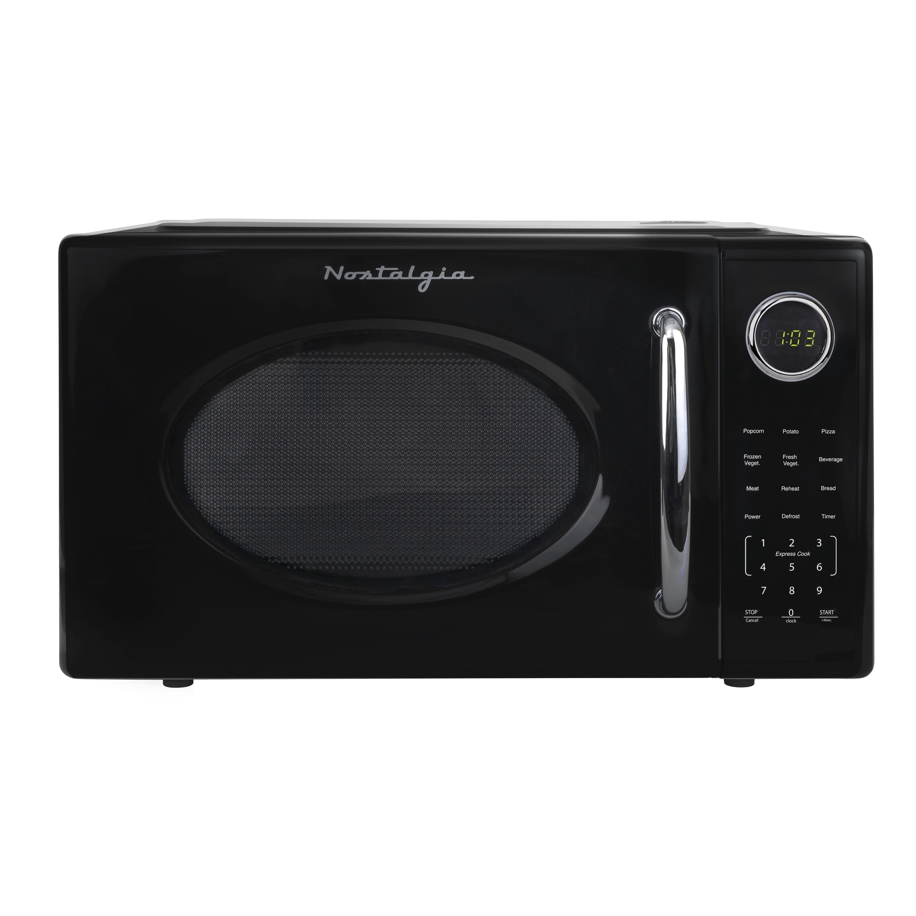 Nostalgia 1.1 cu ft Retro Microwave Oven, 1000W Countertop Microwave Oven with 8 Auto Cook Programs, Black