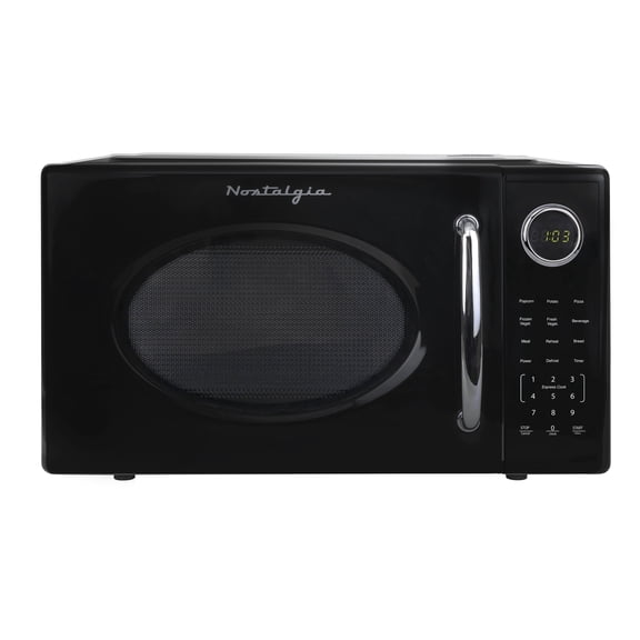 Nostalgia 1.1 cu ft Retro Microwave Oven, 1000W Countertop Microwave Oven with 8 Auto Cook Programs, Black