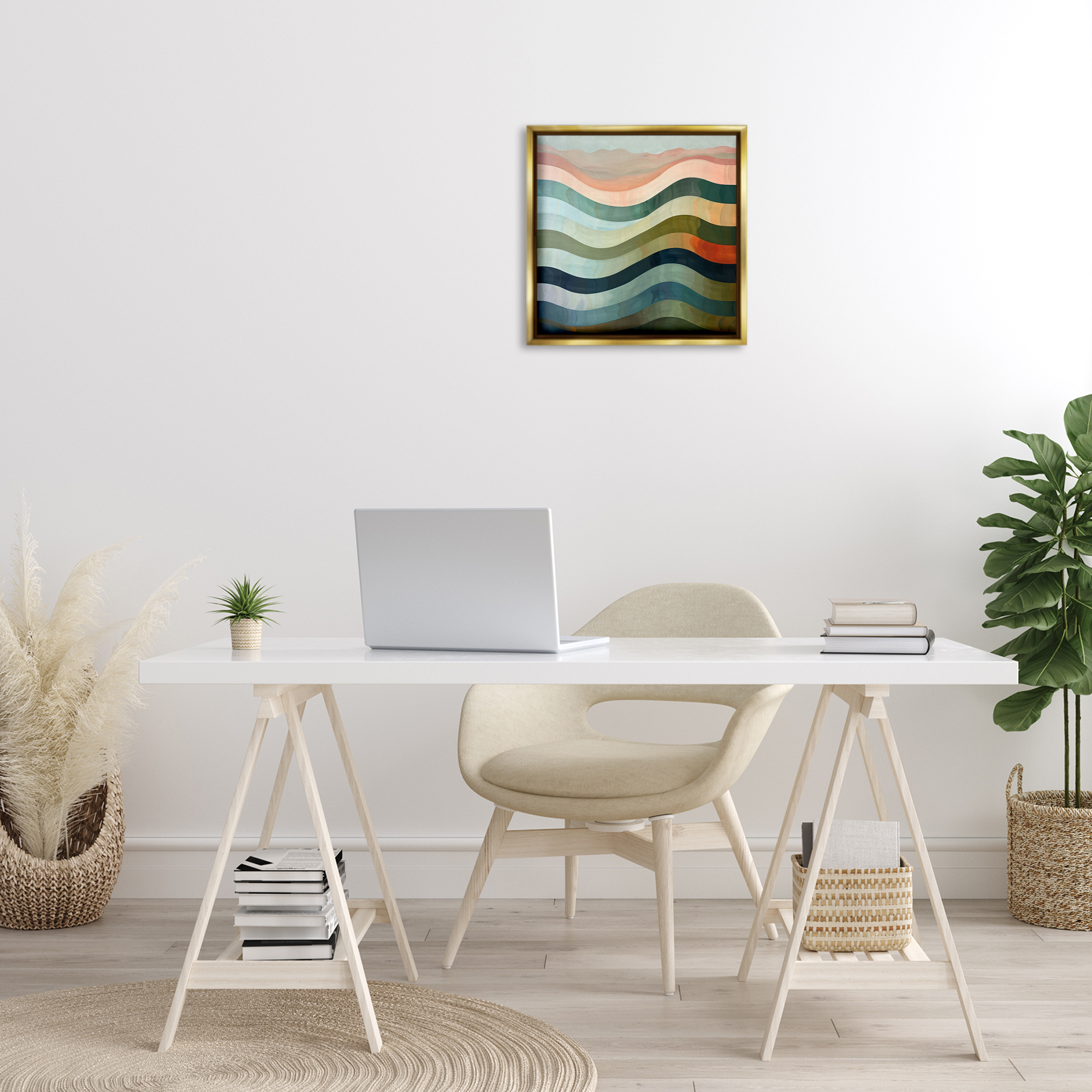 Stupell Industries Fluid Dynamic Stripes Abstract Painting Gold Floater Framed Canvas Art Print Wall Art, 18 x 18