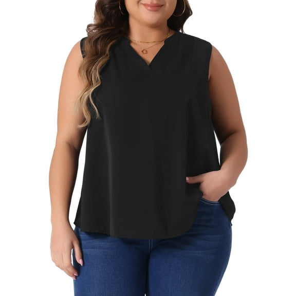 DARING DIVA Women's Plus Tank Tops V Neck Blouses Basic Tank 1X Black