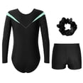 thumbnail image 2 of TiaoBug Kids Girls Rhinestone Long Sleeve Gymnastics Leotard Dance Bodysuit with Shorts Hair Band Set Light Green 6, 2 of 5