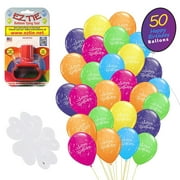 QP Latex Happy Birthday Balloons, 50 Pack. w/ Balloon Tying Tool and Flower Clip Accessory - Party Supplies