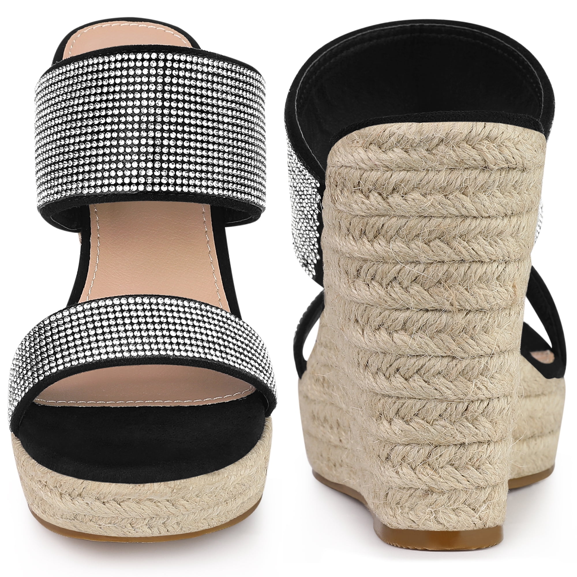 Unique Bargains Women's Platform Rhinestones Espadrille Wedge Sandals