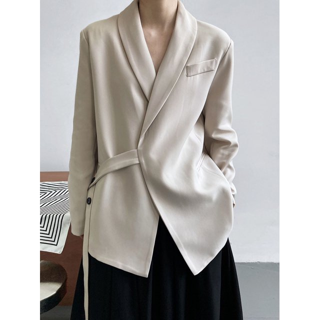 Veste de Complet à Col Châle Luxi de Qualité Supérieure pour Femmes, Coupe Ample, Mode, Drapée, à Lacets, Haut de Complet 8825