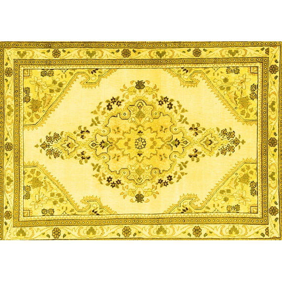 Ahgly Company Machine Washable Indoor Rectangle Medallion Yellow Traditional Area Rugs, 8' x 10'