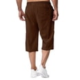 thumbnail image 3 of Migroa Mens Linen Capri Pants Casual Lightweight 3/4 Pants Loose Fit Elastic Waist Drawstring Big And Tall Summer Beach Yoga Shorts with Pockets Coffee L, 3 of 7