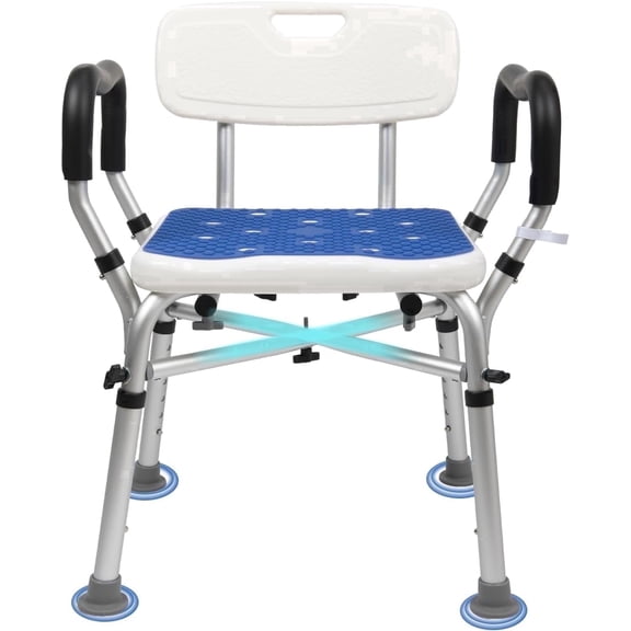 Modundry Shower Chair Adjustable with Armrests & Back Bath Bench with Accessories Included, Blue, 500 lb Limit