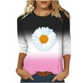 thumbnail image 3 of QATAINLAV Hauts à Manches 3/4 pour Femmes, Mode 2025, Blouse à Imprimé Dégradé, T-Shirts Graphiques Floraux Mignons, Col Rond Décontracté d'Été, Soldes Prime, Blanc TG, 3 of 6