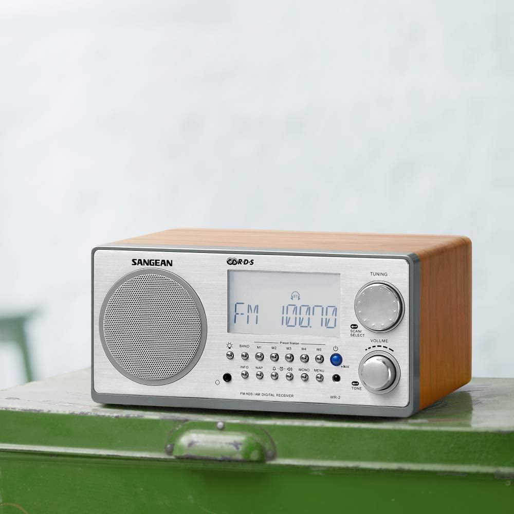 JJ Sangean WR-2 AM / FM-RBDS Wooden Cabinet Digital Tuning Radio (Walnut)