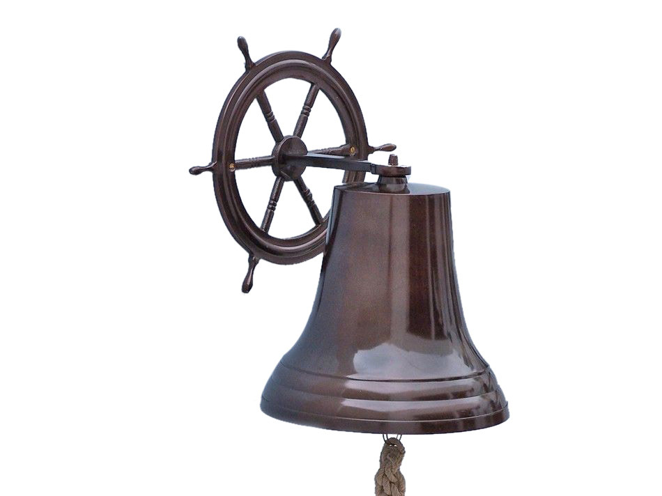 Ship Wheel Antique Copper Bell 12" Large Copper Bell Decorative