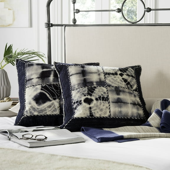 SAFAVIEH Dip Dye Quartre Patch Pillow Set of 2 Navy