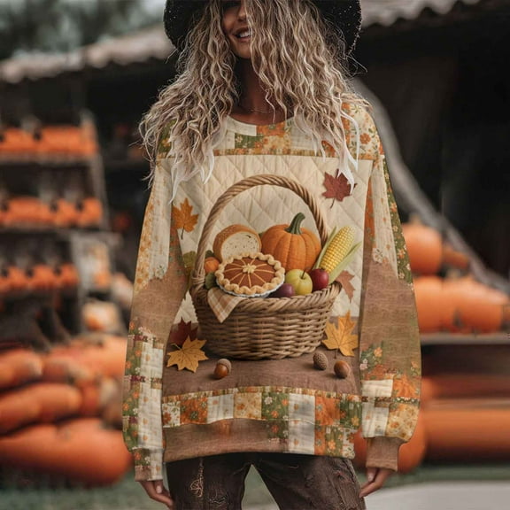 HOMBOM Pullover Sweatshirt for Women Vintage Casual Holiday Crew Neck Long Sleeve Womens Tops