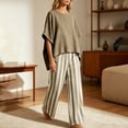 thumbnail image 7 of AHTJRT Women's Lounge 2 Piece Outfits Loose Fit Tunic Tops and Flowy Striped Wide Leg Pants Set Summer Beach Vacation Everday Wear Outfits Khaki XXL, 7 of 7