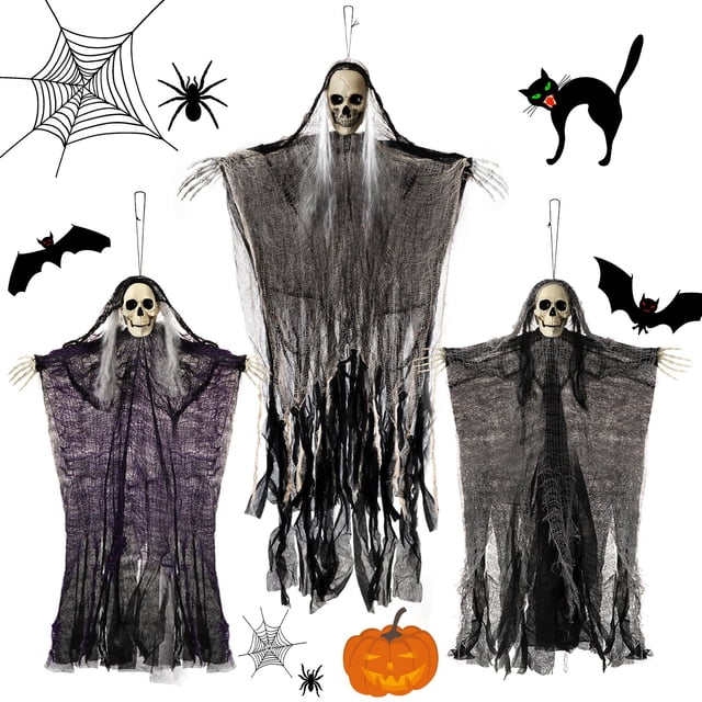 Decoraciones de Halloween QPMR Skeleton Ghosts, 3 unidades, para exteriores