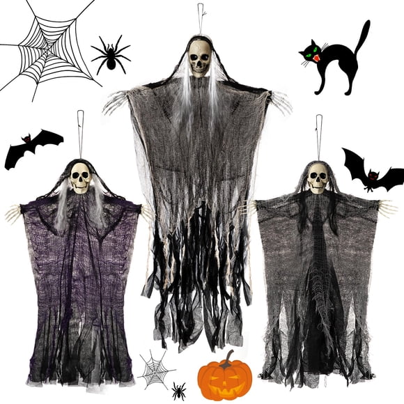 Decoraciones de Halloween QPMR Skeleton Ghosts, 3 unidades, para exteriores