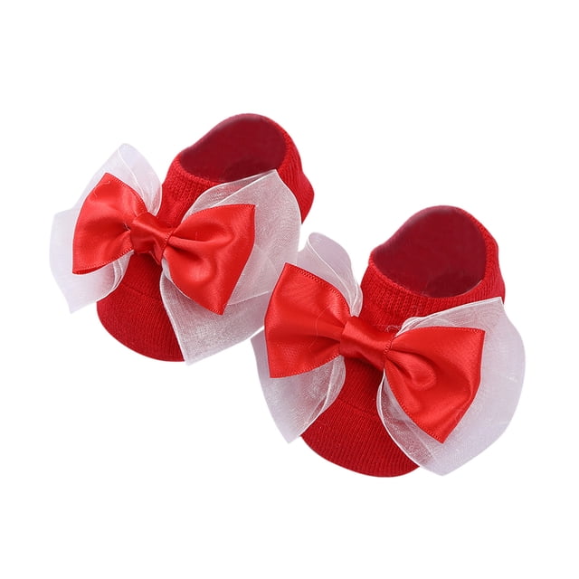 XDZJLR Chaussettes Bébé Chaussures Souples Nœud Bas de Sol Princesse pour Garçons Filles Enfants Chaussettes Rouges