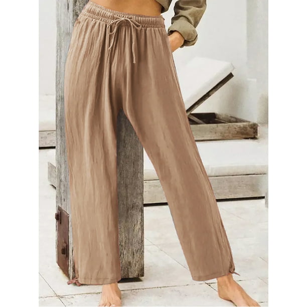 Pantalones casuales de verano europeos y americanos Pantalones de casa de color sólido para mujer