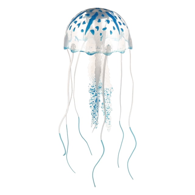 Decoración de medusas para pecera, adornos fluorescentes de silicona para medusas, decoración de acuario con ventosa, azul, 3,2 "x 7,5"