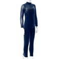 thumbnail image 3 of TSSOE Kids Girls Rhinestone Long Sleeve Figure Ice Skating Jumpsuit Full Body Unitard One Piece Bodysuit Dancewear Navy Blue 12, 3 of 7