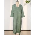 thumbnail image 6 of Aellinatey Women's linen V-neck long dress with three-quarter sleeves, solid color long slip dress, 6 of 7
