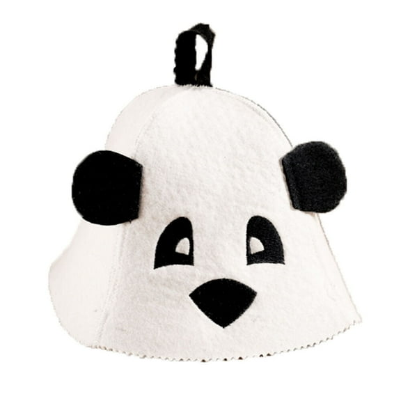 Rusher Panda Children's Sauna Hat with Ears 100% Sheep Wool Bath Hat for Kids Girls Boys Felt Banya Cap for Bath House Hair and Head Protector Sauna Accessories, One Size, White Black
