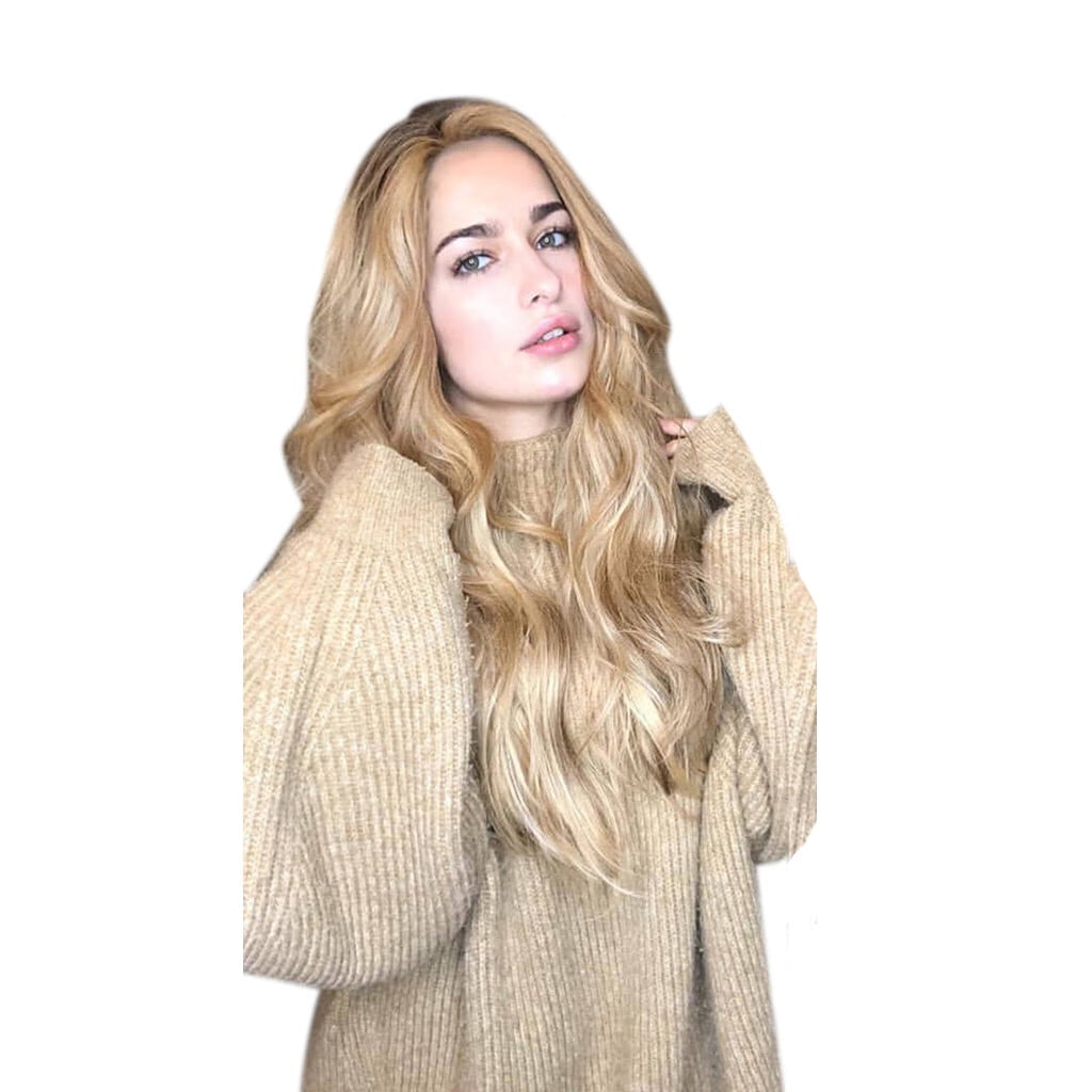 SUCS Human Hair Wigs For Women Black Color Natural Lace Hair Natural Mix Colors Gold Gradient Long Curly Hair Synthetic Wig(2Pack)