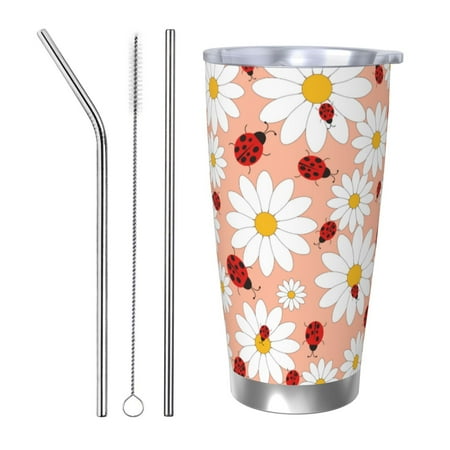 

Goofa Daisy and Ladybug for 20 oz Skinny Tumbler Stainless Steel Coffee Mug Slim Vacuum Insulated Travel Cup Car Cup-Straw Three-piece Set