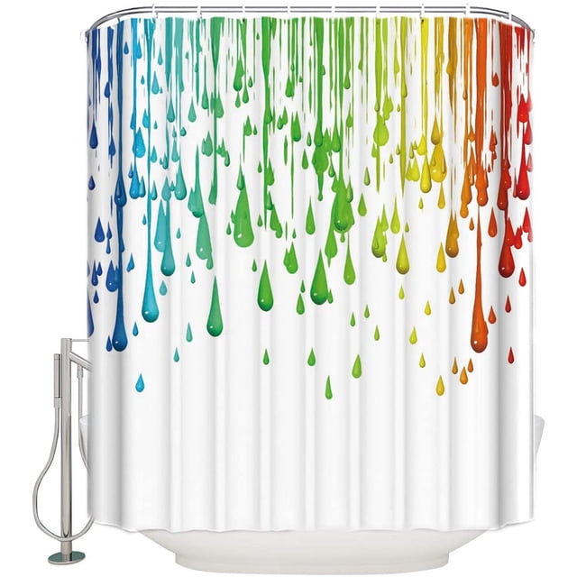 HTOOQ HTOOQ Ensemble de Rideaux de Douche Décor - Peinture Arc-en-Ciel avec Gouttes Éclaboussures Créatives Design Graphique Artistique Tissus Polyester Imperméable Impression Artistique - avec Crochets 66 Pouces L x 72 Pouces H