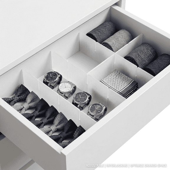 16Pcs Grid Drawer Dividers, Adjustable Drawer Organizer for Socks, Underwear, Lingerie, Makeup, Bedroom Office