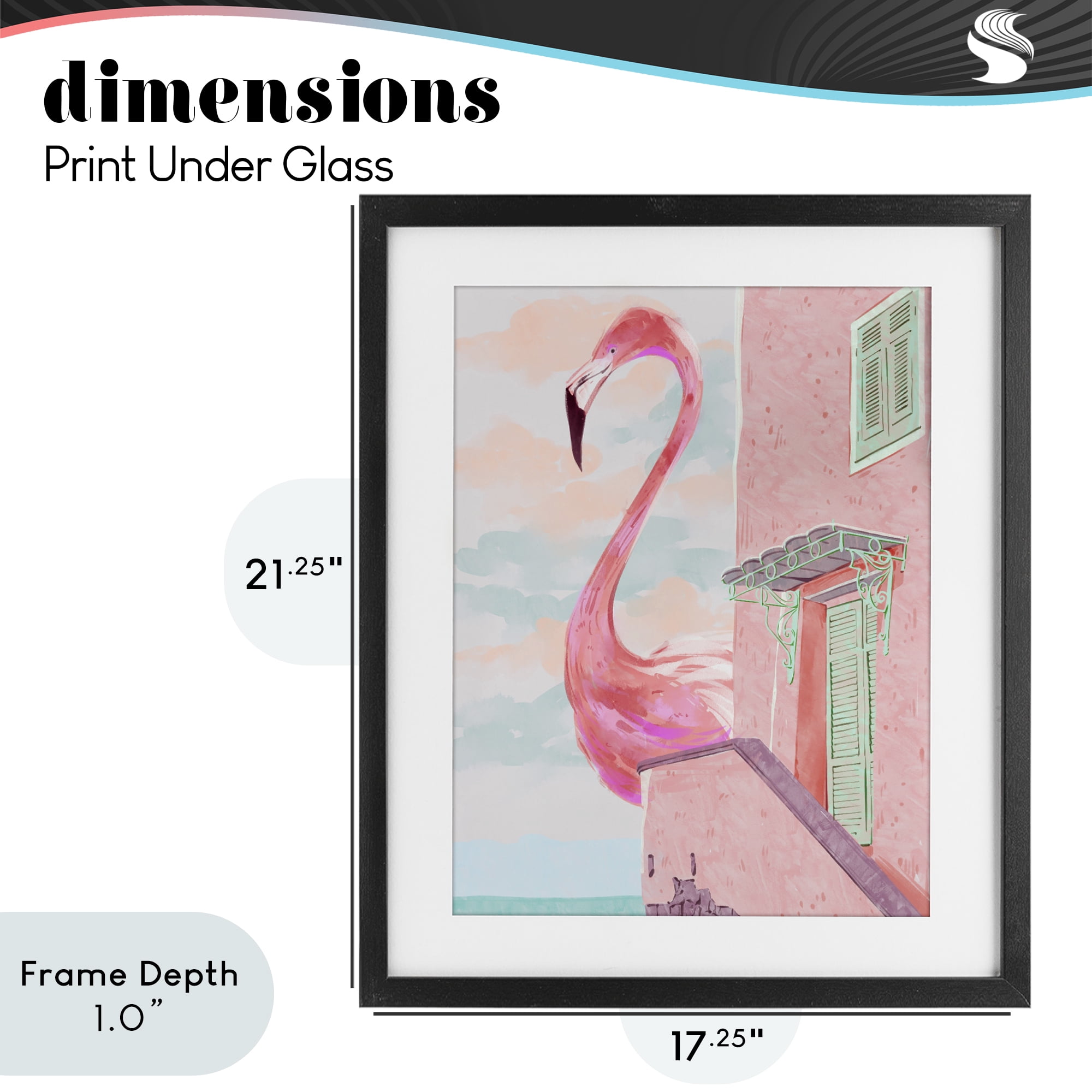 Stupell Industries Giant Flamingo with Seaside Balcony Black Framed Print Under Glass, design by Ziwei Li