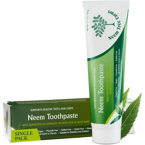 Neem Tree Farms Neem Toothpaste for Adult & Children, Fluoride Free, Clove & Stevia - 5 oz