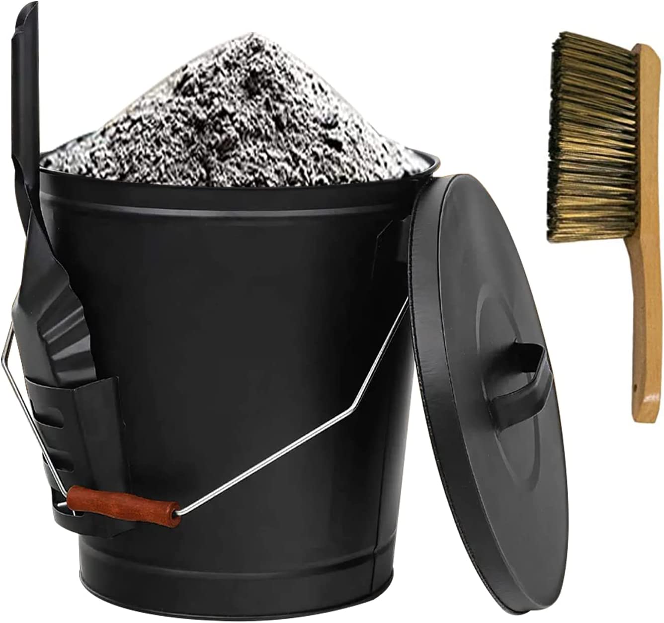 Fireplace Ash Bucket with Lid Shovel and Hand Broom, 5.15 Gallon