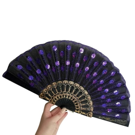 

XIUH Spanish Lace Silk Folding Hand Held Dance Fan Flower Pattern for Party Wedding 2023 F