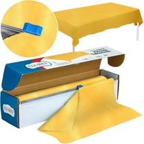 Clearly Elegant Gold Disposable Plastic Table Cover with Self-Cutter, 52” X 100 Ft
