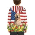 thumbnail image 4 of Xoenoiee Hooded Sweater for Kids Pullover Hoodies Long Sleeve Tops with Front Kangaroo Pocket for Fall Winter Athleticwear, Floral American Flag Golden Retriever Dog Butterfly Print, L, 4 of 7