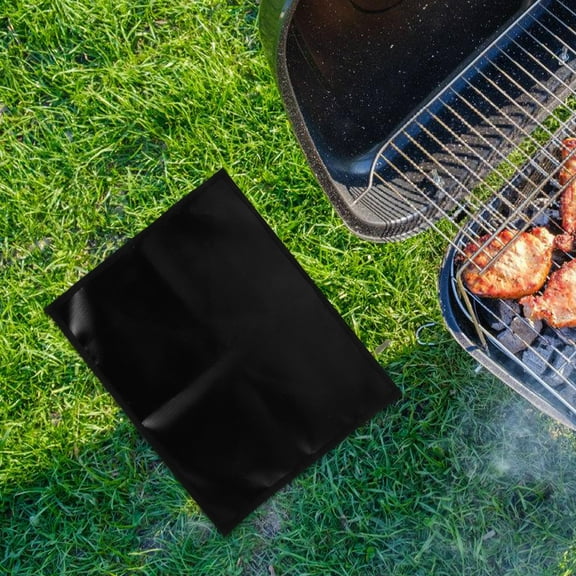 FUTUREORYY 1Pcs Black Fiberglass Silicone Fire Resistant Waterproof Oil Proof Outdoor BBQ Grill Mat 17.7X14.9In