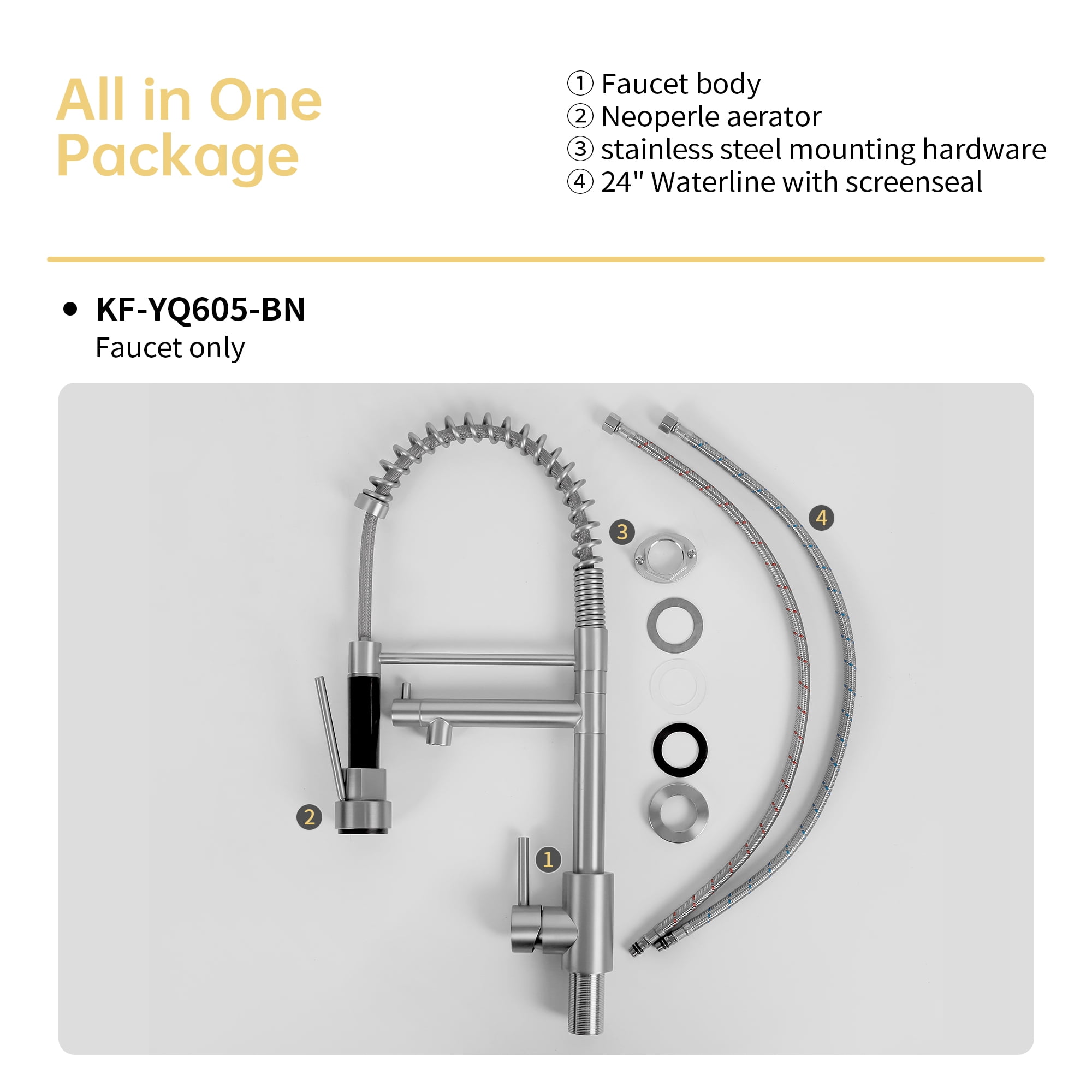 Bothwa Home KF-YQ605-BN 19-Inch Enzoh Kitchen Faucet in Brushed Nickel Finish