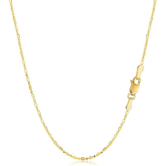 14K Yellow Gold 1mm - 1.5mm Bar and Ball Bead Chain, FREE Microfiber Cloth, Diamond Cut Solid Pendant Mens Womens Necklace, Giorgio Bergamo